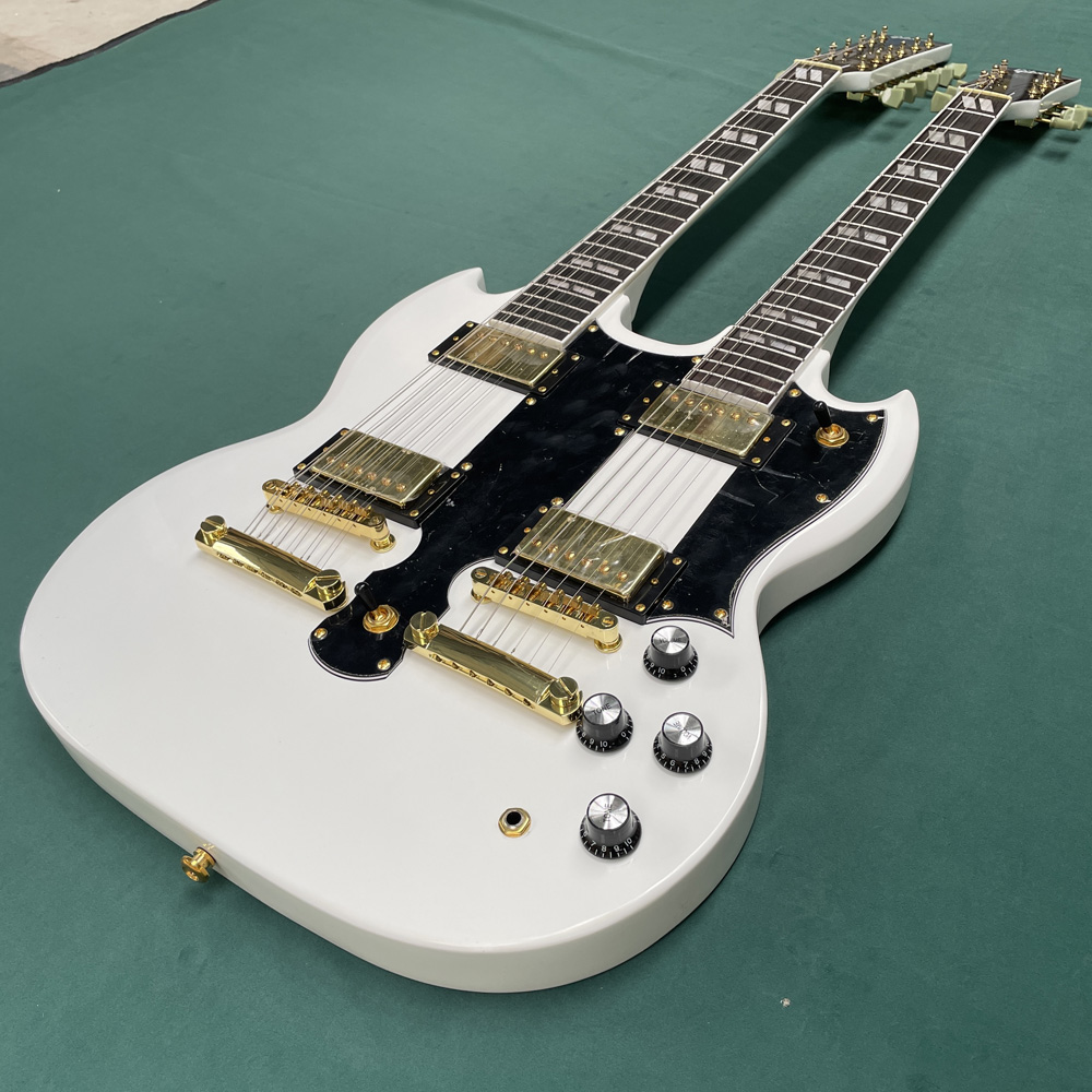 Electric Guitar Beginner - Guitarra eléctrica de doble mástil, blanca,